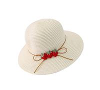 Womens Sun Visor Hats UK Sun Shade Hats Fisherman HatStraw Woven Strawberry DecorationOutside Women Summer Sun Hats for Large Heads (White, One Size)
