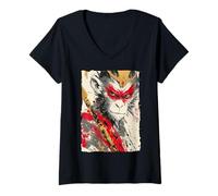 Womens Sun Wukong Monkey King Fierce Modern Japanese Art Gift V-Neck T-Shirt