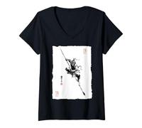 Womens Sun Wukong The Monkey King Chinese Mythology Vintage Art V-Neck T-Shirt