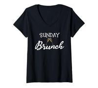 Womens Sunday Brunch with Champagne Flutes V-Neck T-Shirt