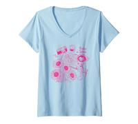 Womens Sunday in Bloom Sunflowers Coffee Journal Camera Retro Art V-Neck T-Shirt