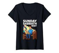 Women's Sunday Sabbath Reset Recharge Relaxation Christian Rest Day V-Neck T-Shirt