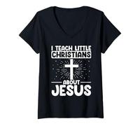 Womens Sunday School Teach Christians About Jesus Christian Teacher V-Neck T-Shirt