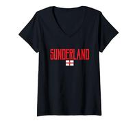 Womens Sunderland England Flag and Red Text V-Neck T-Shirt