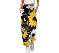 Women's Sunflower Baggy Cinch Bottom Sweatpants Sport Casual Active High Waisted Joggers Loose Fit Sunflower Print Athletic Floral Print Running Lounge Pants Graphic Workout Comfy Black