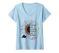 Womens Sunflower Not Fragile Like A Flower But A Bomb V-Neck T-Shirt