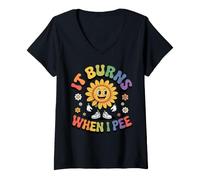 Women's Sunflower Rainbow Funny Saying Sarcastic It Burns When I Pee V-Neck T-Shirt