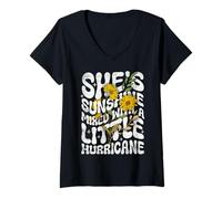 Women's Sunflower She's Sunshine Mixed with A Little Hurricane Funny V-Neck T-Shirt
