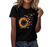 Womens Sunflower Summer T Shirt Plus Size Loose Blouse Tops Girl Short Sleeve Graphic Casual Tees Handstand T Shirts (Z - Graphic Tees Shirt for Women - B-Black, XL)