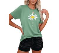 Women's Sunflower T-Shirt with Sunflower Motif Summer Short Sleeve Shirt for Women, Green B, M