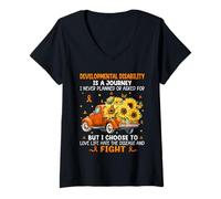 Women's Sunflower Truck Developmental Disability is A Journey V-Neck T-Shirt