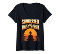 Women's Sunkissed and Unbothered Beach Yoga Sunset V-Neck T-Shirt