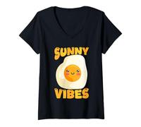 Women's Sunny Vibes Cute Egg Face Summer V-Neck T-Shirt