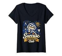 Women's Sunrise Avoidance Club Not A Morning Person Night Owl Coffee V-Neck T-Shirt