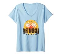 Women's Sunrise Fort Morgan Beach Sunset Horizon Vintage Ft Morgan V-Neck T-Shirt