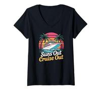 Womens Suns Out Cruise Out Summer Cruise Sunset Trip V-Neck T-Shirt