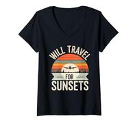 Women's Sunset Chasers Golden Hour Photography Scenic Sunset Views V-Neck T-Shirt