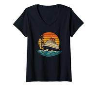 Womens Sunset Cruise, Family Traveling, Ship Adventure V-Neck T-Shirt