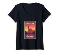 Womens Sunset in Krakow Poland Sunrise Dusk Dawn Travel Art Graphic V-Neck T-Shirt