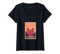 Womens Sunset in Santa Fe New Mexico Dusk Dawn Travel Art Graphic V-Neck T-Shirt