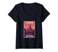Womens Sunset in Tempe Arizona Sunrise Dusk Dawn Travel Art Graphic V-Neck T-Shirt