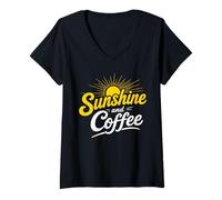 Women's Sunshine and Coffee Summer Lover Doodle Design V-Neck T-Shirt
