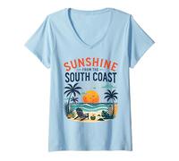 Women's Sunshine South Coast Beach Vacation Scene V-Neck T-Shirt