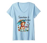 Womens Sunshine & Wine Dog Mom Wine Lover Drinking Summer Beach V-Neck T-Shirt