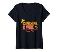Women's Sunshine Wine Happy Hour Vibe Lovers Chillout V-Neck T-Shirt