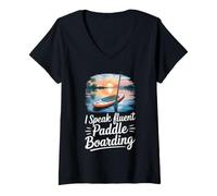 Women's SUP Stand Up Paddle I Speak Fluent Paddle Boarding V-Neck T-Shirt