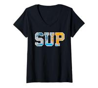 Womens SUP Stand Up Paddleboard Sunset Beach Ocean Fun V-Neck T-Shirt