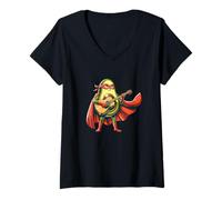 Womens Super Avocado Hero with Guitar Music Funny Food V-Neck T-Shirt
