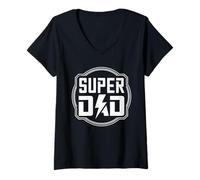 Women's Super Dad Bold Logo Design Father’s Day Superhero Dad V-Neck T-Shirt