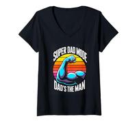 Women's Super Dad Mode Dads The Man Father Strength V-Neck T-Shirt