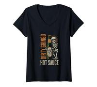 Womens Super Dirty Gringo Hot Sauce Retro Skeleton Bottle Vintage V-Neck T-Shirt