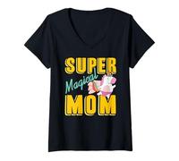 Womens Super Magical Mom Rainbow Unicorn Hero Power V-Neck T-Shirt