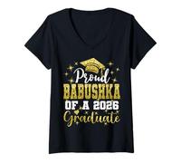 Womens Super Proud Babushka of 2026 Graduate Graduation Family V-Neck T-Shirt