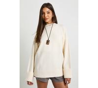 Womens Super Soft Turn Up Cuff Oversized Knitted Jumper - Cream - L, Cream