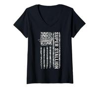 Women's Super Stallion American Flag Helicopter Camo CH53 V-Neck T-Shirt