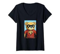 Womens Super Teddy Cute Superhero Bear V-Neck T-Shirt