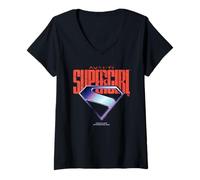 Women's Supergirl 2026 Chrome S-Shield Logo and Text V-Neck T-Shirt