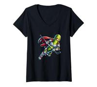 Womens Superhero Pickle Hockey Player Cape Stick V-Neck T-Shirt