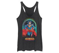 Women's Superman City of Tomorrow Racerback Tank Top, Black Heather, XL