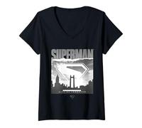 Womens Superman City of Tomorrow Skyline Hero V-Neck T-Shirt
