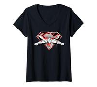 Women's Superman Flying Broken Shield V-Neck T-Shirt