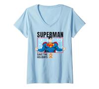 Women's Superman Save the Holiday Christmas V-Neck T-Shirt