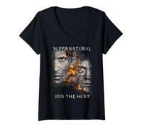 Women's Supernatural Sam Dean Cracking Portraits V-Neck T-Shirt
