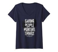 Women's Supernatural Sam Dean Silhouette Saving People V-Neck T-Shirt