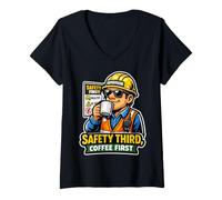 Women's Supervisor Mornings My Coffee, Then Maybe Safety V-Neck T-Shirt
