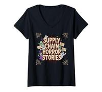 Womens Supply Chain Horror Stories. Logistics Halloween V-Neck T-Shirt